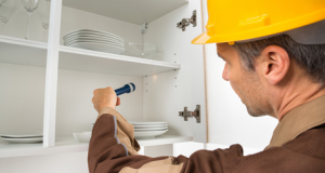 Pest Technician Inspecting A House For A Pest Infestation